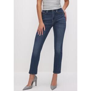 NWT Good American Good Legs Straight Jeans Blue004 Sz 14 / 32 Dark Stretch Denim